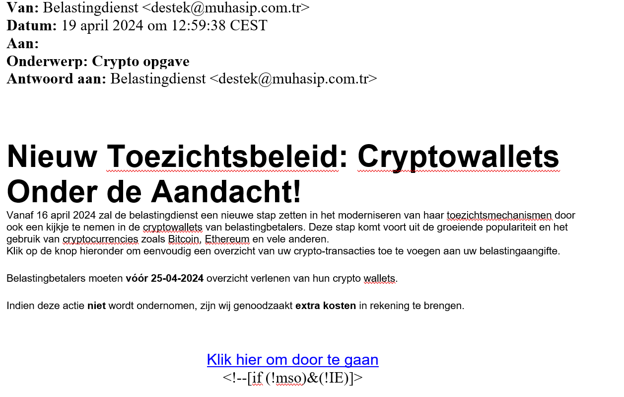 Afbeelding valse e-mail nieuw toezichtsbeleid cryptowallets